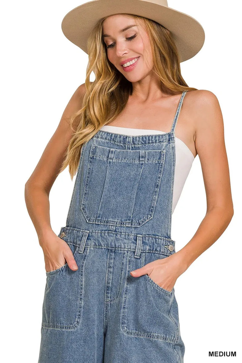 Zenana Denim Medium Washed Wide Leg Overalls - SwagglyLife Home & Fashion